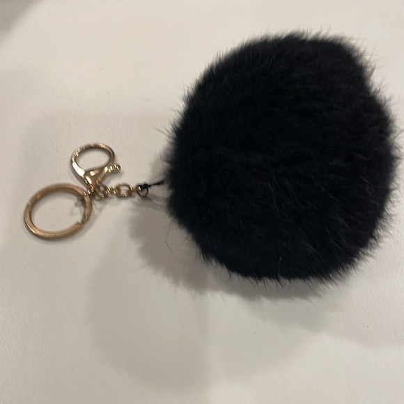 Rabbit Fur Fluff Ball - Pom Pom Key Fob black real fur 3” round. Purse charm - Picture 8 of 8